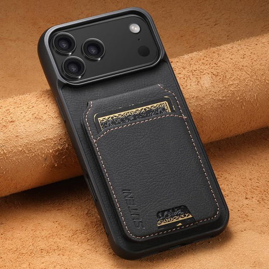 For iPhone 17 Pro Suteni H02 Litchi Leather Card Wallet Stand Back Phone Case(Black) - iPhone 17 Pro Cases by Suteni | Online Shopping UK | buy2fix