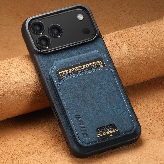 For iPhone 17 Pro Suteni H02 Litchi Leather Card Wallet Stand Back Phone Case(Blue) - iPhone 17 Pro Cases by Suteni | Online Shopping UK | buy2fix