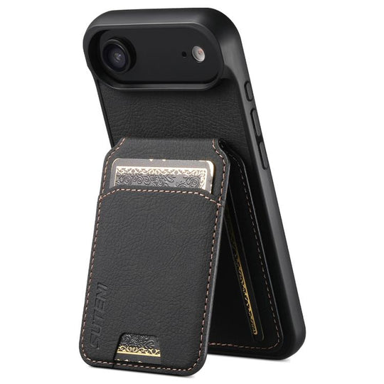 For iPhone Air Suteni H02 Litchi Leather Card Wallet Stand Back Phone Case(Black)