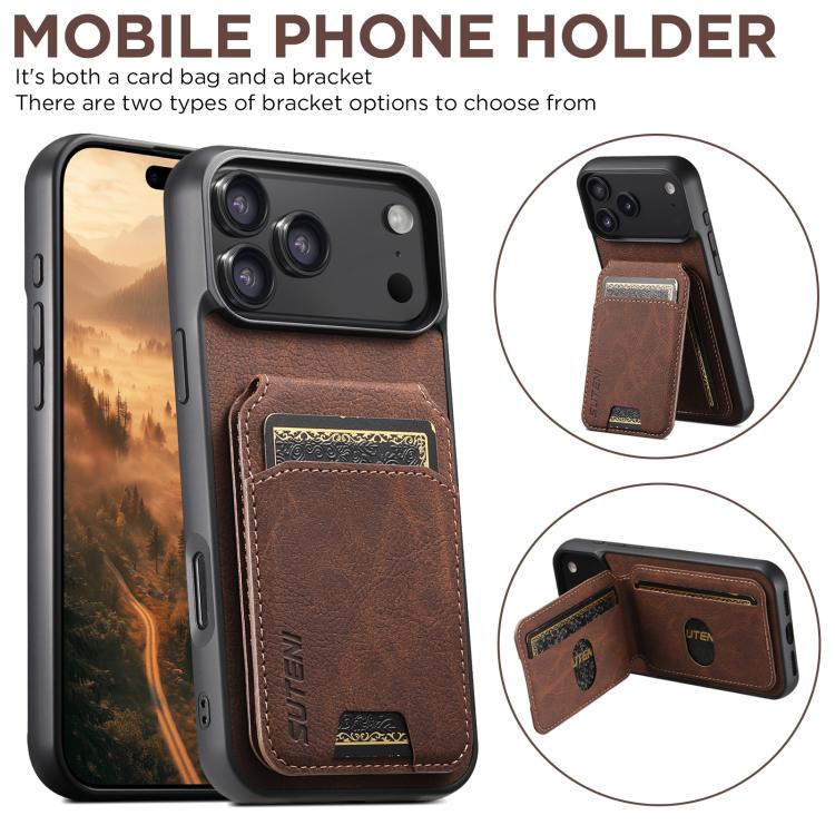 For iPhone 17 Air Suteni H02 Litchi Leather Card Wallet Stand Back Phone Case(Brown) - iPhone 17 Air Cases by Suteni | Online Shopping UK | buy2fix