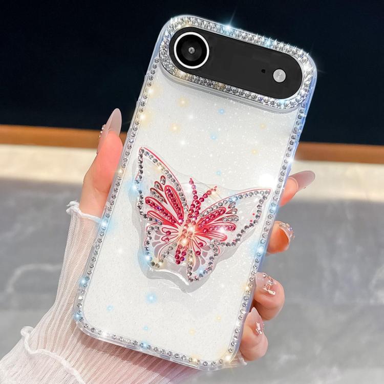 For iPhone Air Diamond Glitter Butterfly Holder Phone Case(White) - iPhone Air Cases by buy2fix | Online Shopping UK | buy2fix