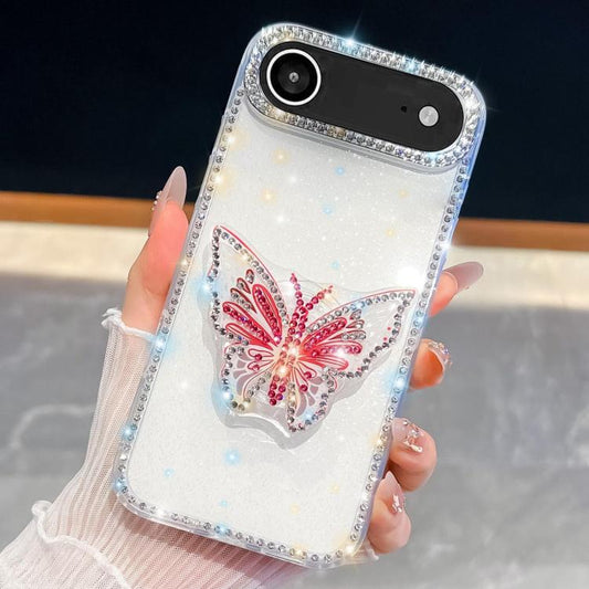 For iPhone Air Diamond Glitter Butterfly Holder Phone Case(White) - iPhone Air Cases by buy2fix | Online Shopping UK | buy2fix