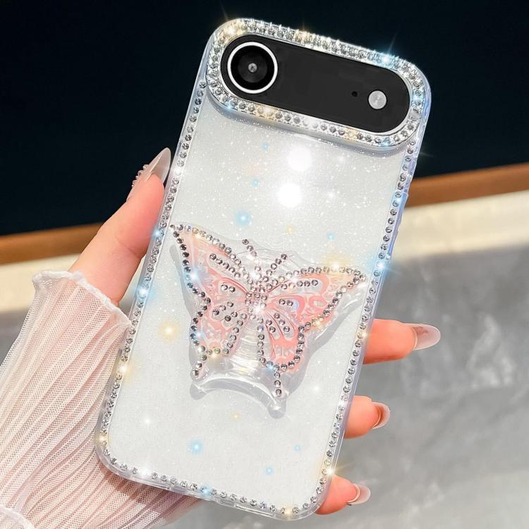 For iPhone Air Diamond Glitter Butterfly Holder Phone Case(Transparent) - iPhone Air Cases by buy2fix | Online Shopping UK | buy2fix