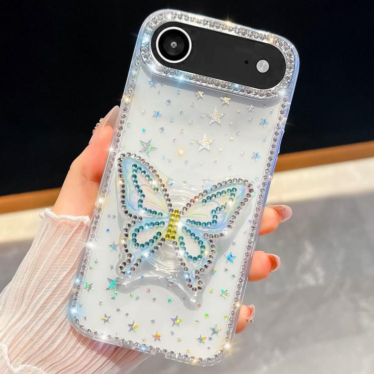 For iPhone Air Diamond Glitter Butterfly Holder Phone Case(Transparent Stars) - iPhone Air Cases by buy2fix | Online Shopping UK | buy2fix