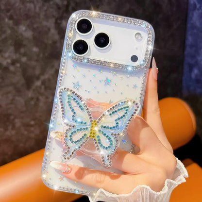 For iPhone Air Diamond Glitter Butterfly Holder Phone Case(Light Pink) - iPhone Air Cases by buy2fix | Online Shopping UK | buy2fix