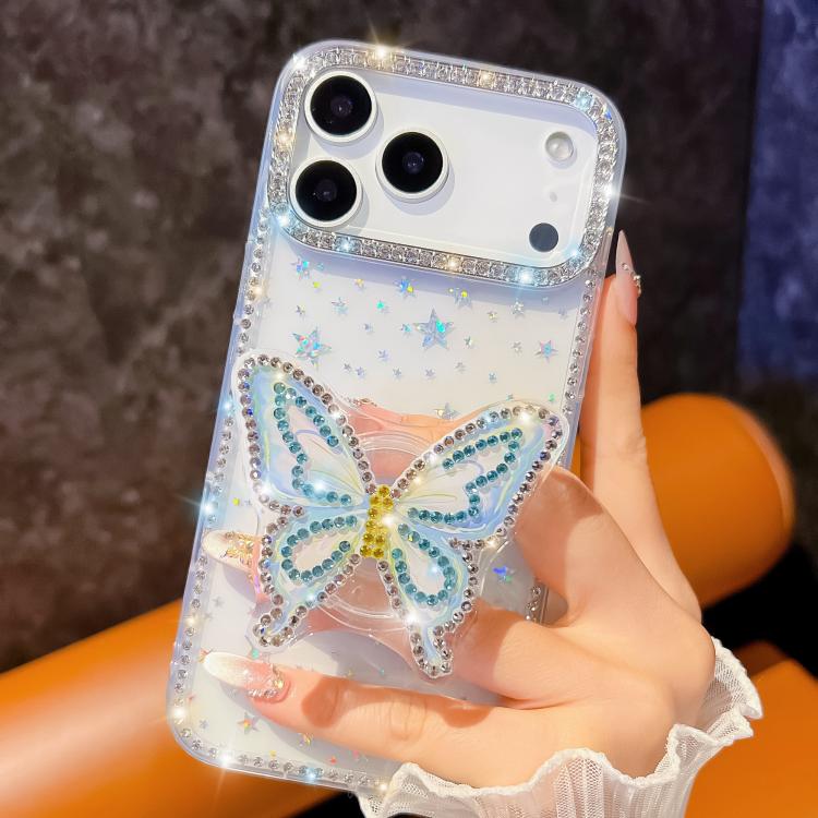 For iPhone Air Diamond Glitter Butterfly Holder Phone Case(Transparent) - iPhone Air Cases by buy2fix | Online Shopping UK | buy2fix