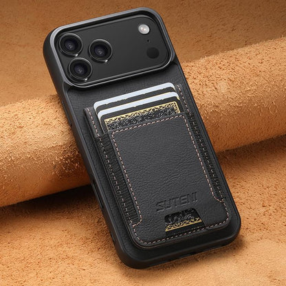 For iPhone 17 Pro Suteni H03 Litchi Leather Card Bag Stand Back Phone Case(Black) - iPhone 17 Pro Cases by Suteni | Online Shopping UK | buy2fix
