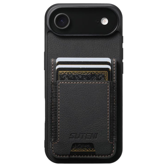 For iPhone Air Suteni H03 Litchi Leather Card Bag Stand Back Phone Case(Black)