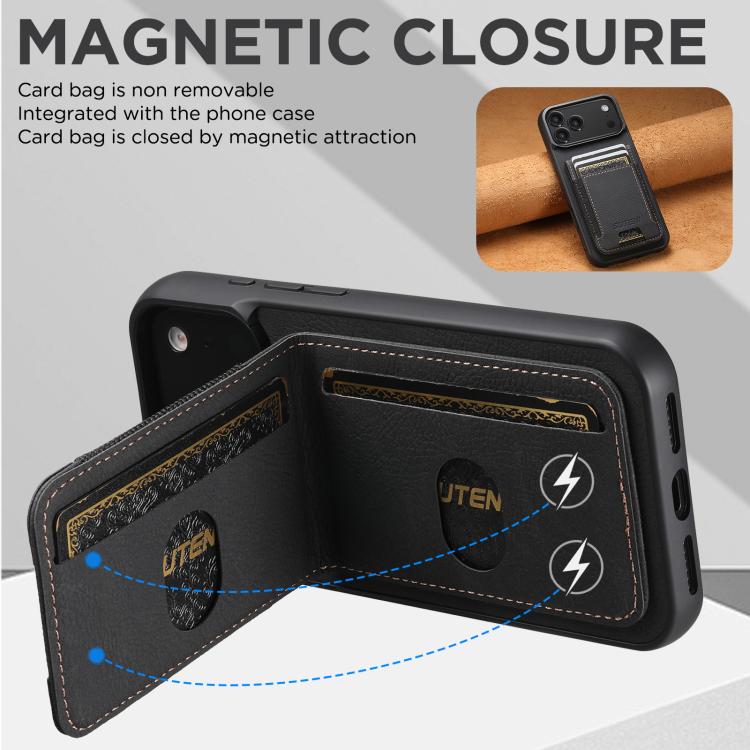 For iPhone 17 Air Suteni H03 Litchi Leather Card Bag Stand Back Phone Case(Black) - iPhone 17 Air Cases by Suteni | Online Shopping UK | buy2fix