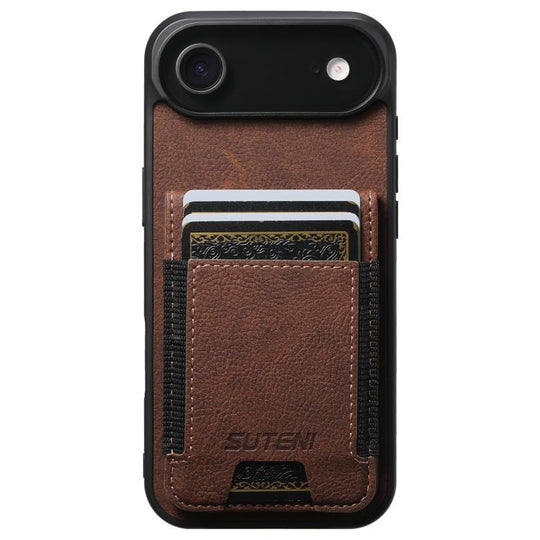 For iPhone Air Suteni H03 Litchi Leather Card Bag Stand Back Phone Case(Brown)