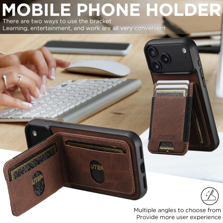 For iPhone 17 Air Suteni H03 Litchi Leather Card Bag Stand Back Phone Case(Brown) - iPhone 17 Air Cases by Suteni | Online Shopping UK | buy2fix