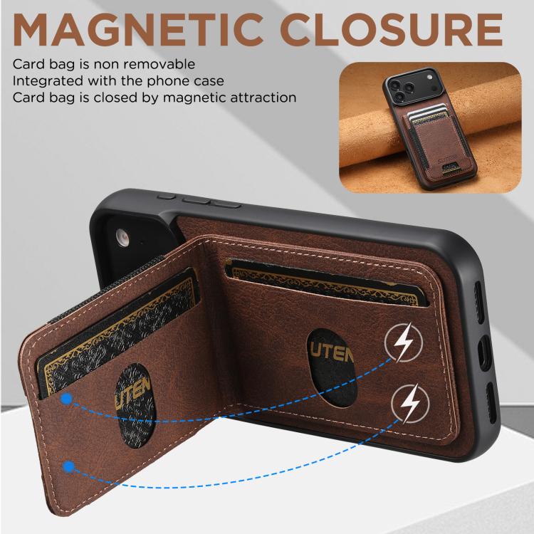 For iPhone 17 Air Suteni H03 Litchi Leather Card Bag Stand Back Phone Case(Brown) - iPhone 17 Air Cases by Suteni | Online Shopping UK | buy2fix