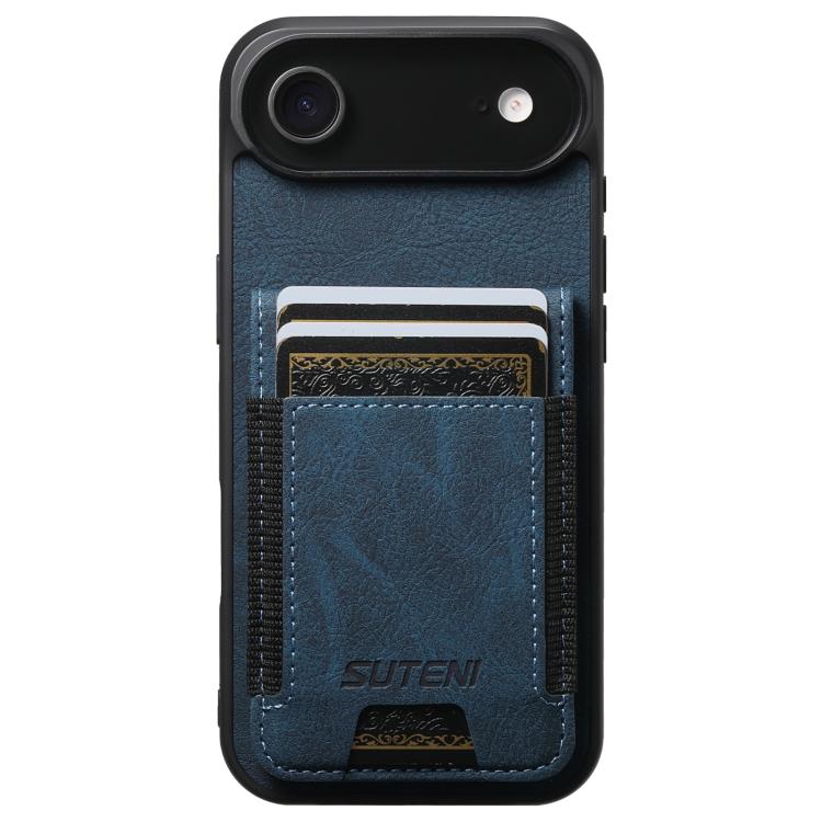 For iPhone 17 Air Suteni H03 Litchi Leather Card Bag Stand Back Phone Case(Blue) - iPhone 17 Air Cases by Suteni | Online Shopping UK | buy2fix
