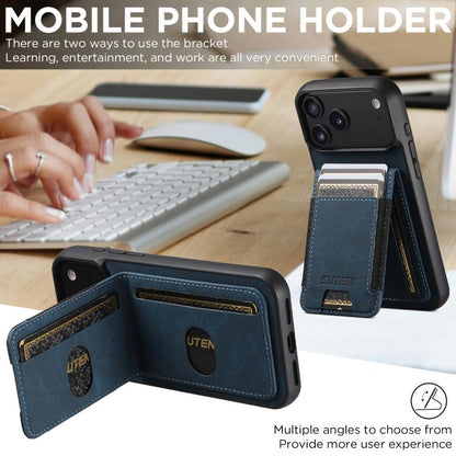 For iPhone 17 Suteni H03 Litchi Leather Card Bag Stand Back Phone Case(Blue) - iPhone 17 Cases by Suteni | Online Shopping UK | buy2fix