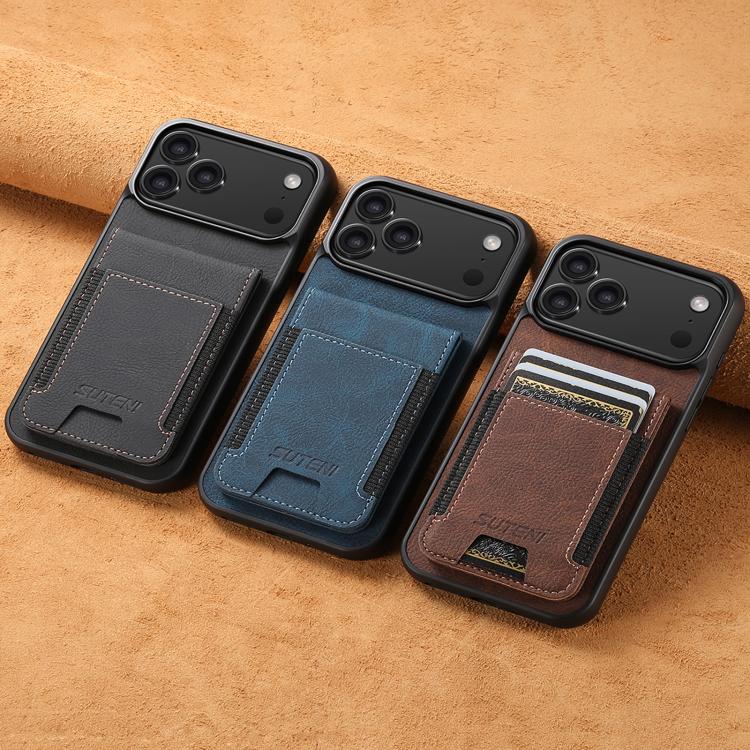 For iPhone 17 Air Suteni H03 Litchi Leather Card Bag Stand Back Phone Case(Black) - iPhone 17 Air Cases by Suteni | Online Shopping UK | buy2fix