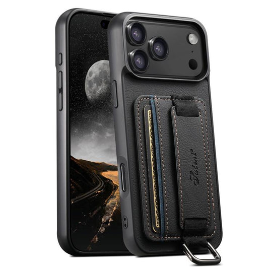 For iPhone 17 Pro Max Suteni H13 Litchi Leather Wrist Strap Wallet Back Phone Case(Black)