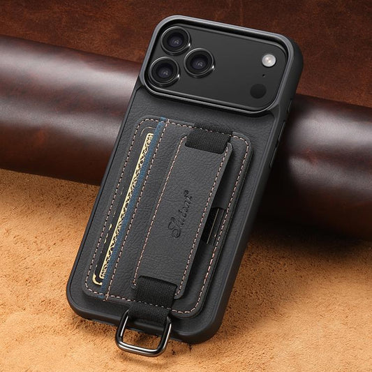 For iPhone 17 Pro Suteni H13 Litchi Leather Wrist Strap Wallet Back Phone Case(Black) - iPhone 17 Pro Cases by Suteni | Online Shopping UK | buy2fix