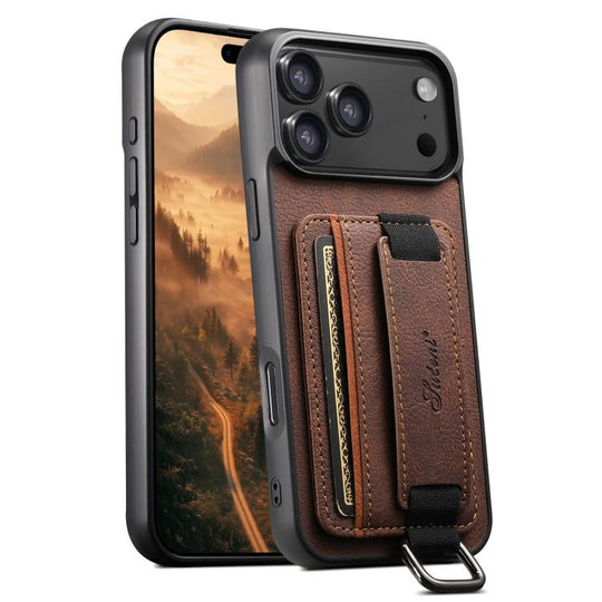 For iPhone 17 Pro Suteni H13 Litchi Leather Wrist Strap Wallet Back Phone Case(Brown)