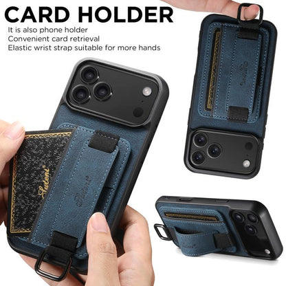 For iPhone 17 Pro Suteni H13 Litchi Leather Wrist Strap Wallet Back Phone Case(Blue) - iPhone 17 Pro Cases by Suteni | Online Shopping UK | buy2fix