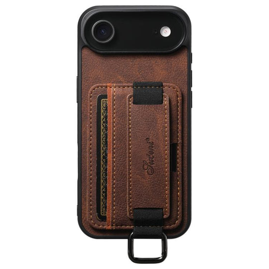 For iPhone Air Suteni H13 Litchi Leather Wrist Strap Wallet Back Phone Case(Brown)