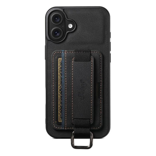 For iPhone 17 Suteni H13 Litchi Leather Wrist Strap Wallet Back Phone Case(Black)