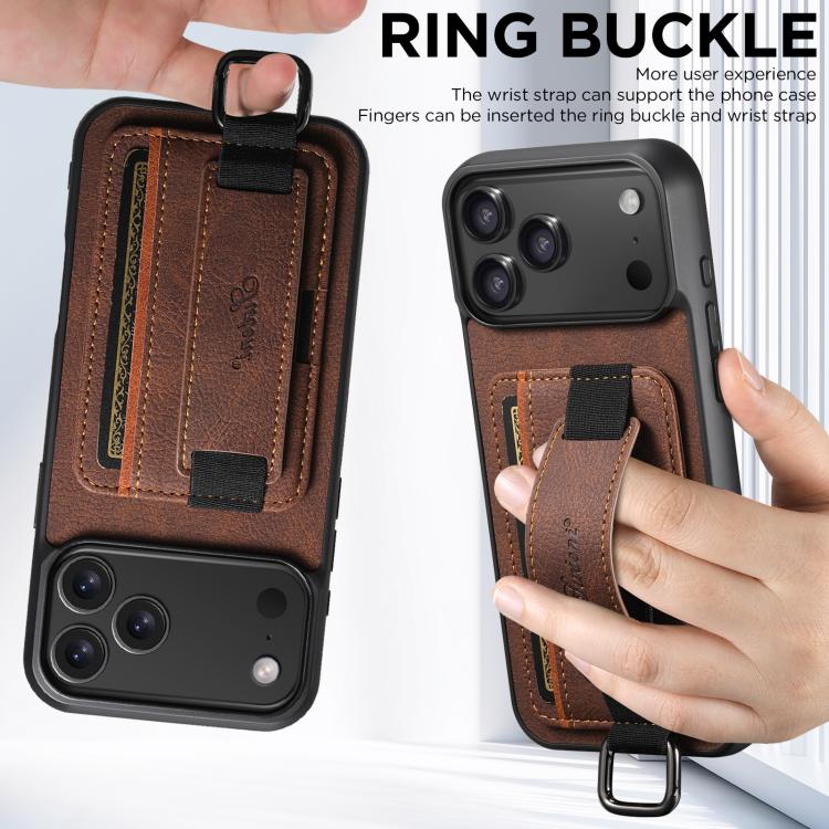 For iPhone 17 Suteni H13 Litchi Leather Wrist Strap Wallet Back Phone Case(Brown) - iPhone 17 Cases by Suteni | Online Shopping UK | buy2fix
