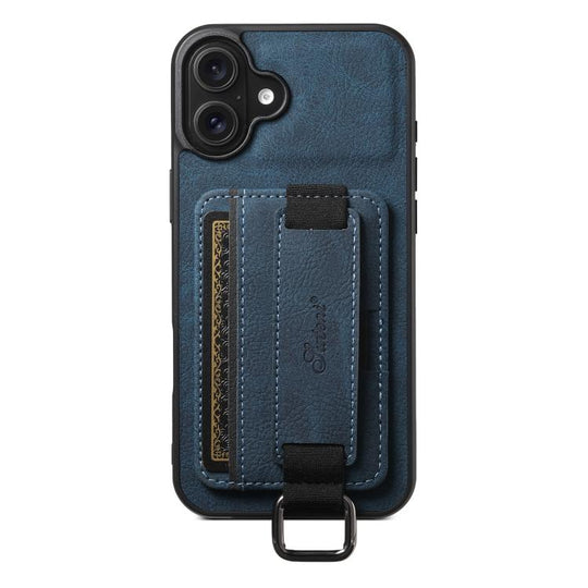 For iPhone 17 Suteni H13 Litchi Leather Wrist Strap Wallet Back Phone Case(Blue)