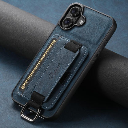 For iPhone 17 Suteni H13 Litchi Leather Wrist Strap Wallet Back Phone Case(Blue) - iPhone 17 Cases by Suteni | Online Shopping UK | buy2fix