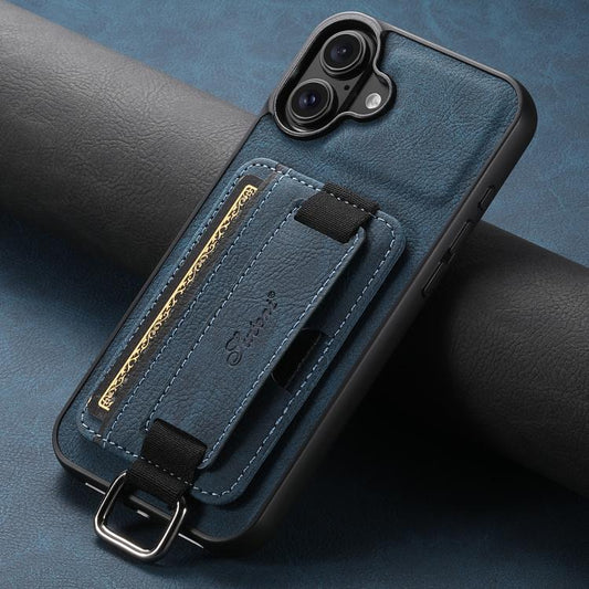 For iPhone 17 Suteni H13 Litchi Leather Wrist Strap Wallet Back Phone Case(Blue) - iPhone 17 Cases by Suteni | Online Shopping UK | buy2fix