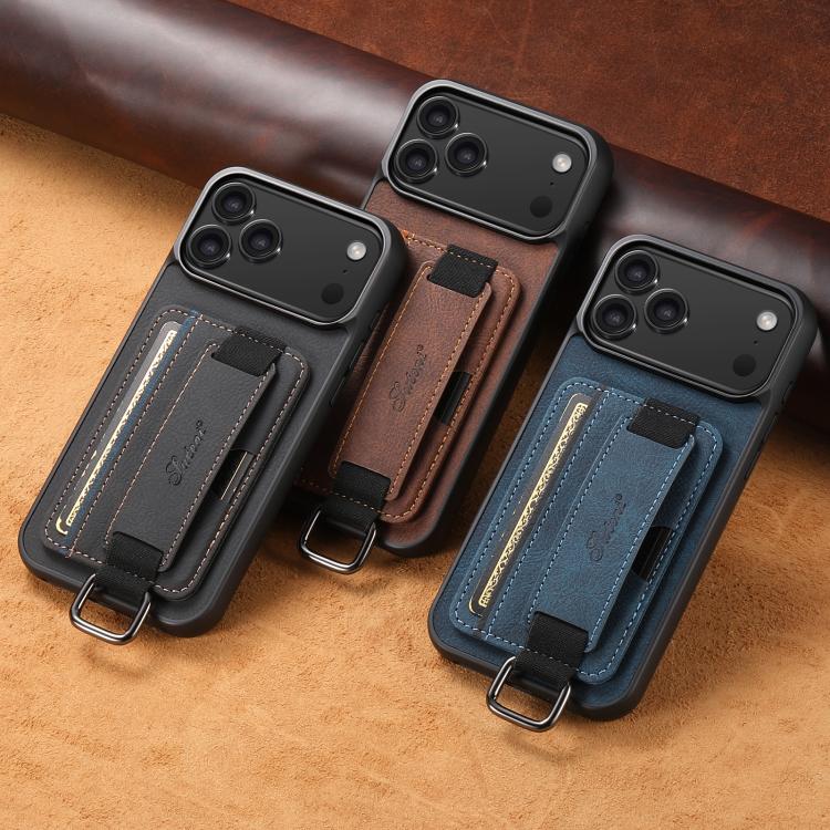For iPhone 17 Suteni H13 Litchi Leather Wrist Strap Wallet Back Phone Case(Blue) - iPhone 17 Cases by Suteni | Online Shopping UK | buy2fix