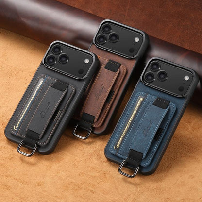 For iPhone 17 Suteni H13 Litchi Leather Wrist Strap Wallet Back Phone Case(Blue) - iPhone 17 Cases by Suteni | Online Shopping UK | buy2fix