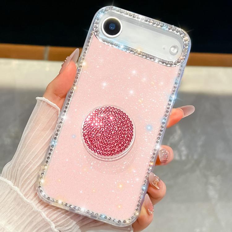 For iPhone Air Diamond Glitter Diamond Round Holder Phone Case(Light Pink) - iPhone Air Cases by buy2fix | Online Shopping UK | buy2fix