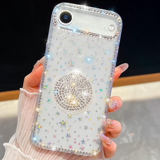 For iPhone Air Diamond Glitter Diamond Round Holder Phone Case(Transparent Stars) - iPhone Air Cases by buy2fix | Online Shopping UK | buy2fix