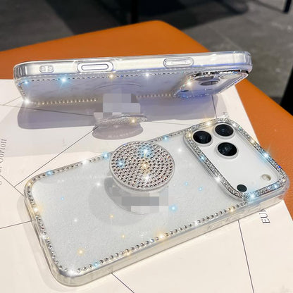 For iPhone Air Diamond Glitter Diamond Round Holder Phone Case(Transparent Stars) - iPhone Air Cases by buy2fix | Online Shopping UK | buy2fix