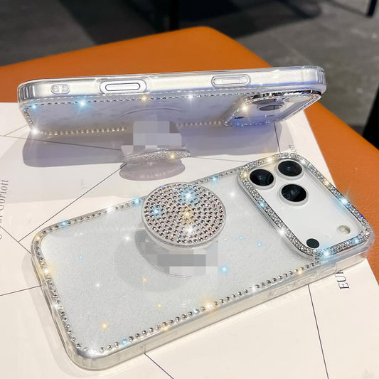 For iPhone Air Diamond Glitter Diamond Round Holder Phone Case(Transparent Stars) - iPhone Air Cases by buy2fix | Online Shopping UK | buy2fix