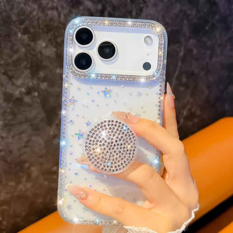 For iPhone Air Diamond Glitter Diamond Round Holder Phone Case(White) - iPhone Air Cases by buy2fix | Online Shopping UK | buy2fix