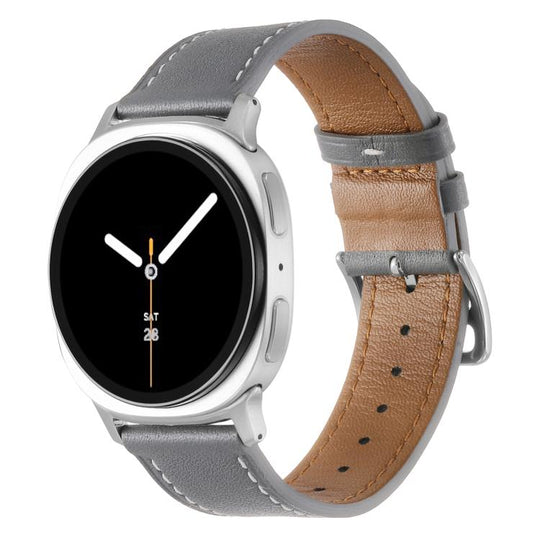 For Galaxy Watch9 / 8 / 8 Classic Stainless Steel Silver Buckle Genuine Leather Watch Band(Gray)