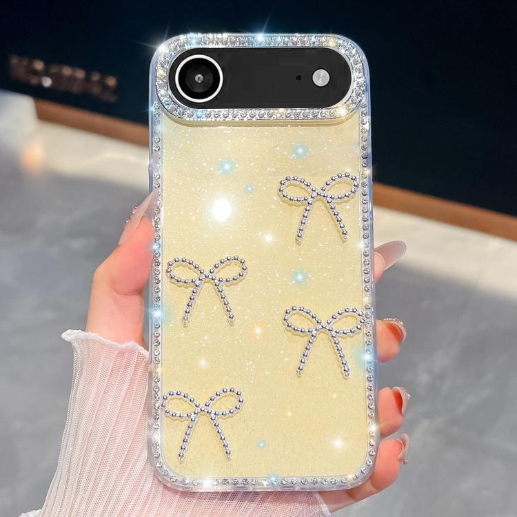 For iPhone Air Diamond Glitter Bow-knot Four-Corner Shockproof Phone Case(Light Yellow) - iPhone Air Cases by buy2fix | Online Shopping UK | buy2fix