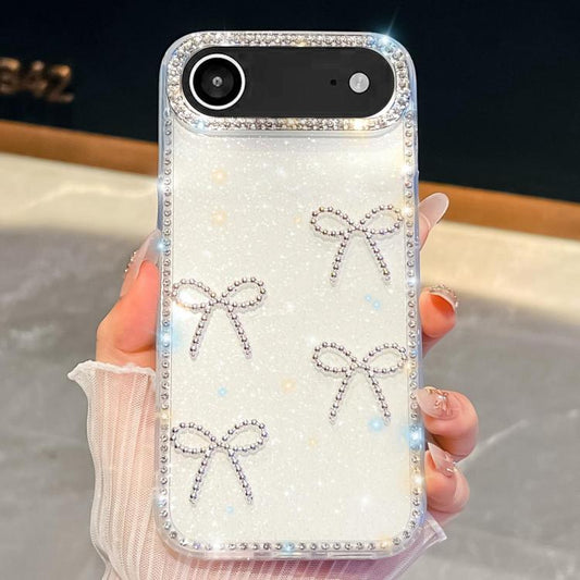For iPhone Air Diamond Glitter Bow-knot Four-Corner Shockproof Phone Case(White) - iPhone Air Cases by buy2fix | Online Shopping UK | buy2fix