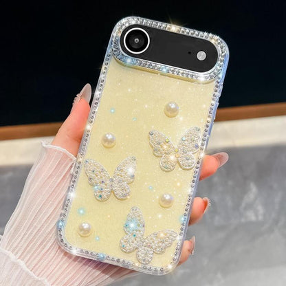 For iPhone Air Diamond Glitter Pearl Butterfly Four-Corner Shockproof Phone Case(Light Yellow) - iPhone Air Cases by buy2fix | Online Shopping UK | buy2fix