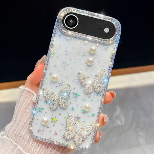 For iPhone Air Diamond Glitter Pearl Butterfly Four-Corner Shockproof Phone Case(Transparent Stars) - iPhone Air Cases by buy2fix | Online Shopping UK | buy2fix