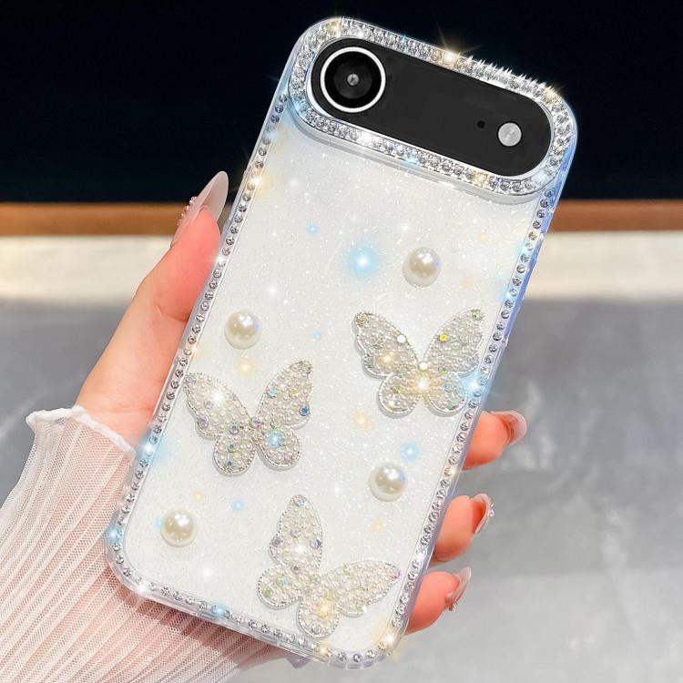 For iPhone Air Diamond Glitter Pearl Butterfly Four-Corner Shockproof Phone Case(Transparent) - iPhone Air Cases by buy2fix | Online Shopping UK | buy2fix