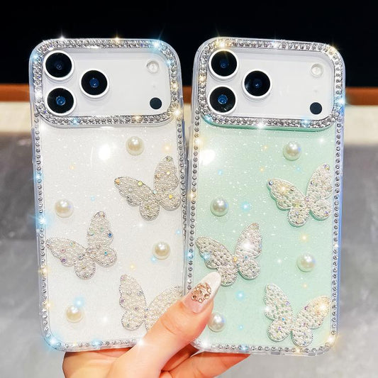 For iPhone Air Diamond Glitter Pearl Butterfly Four-Corner Shockproof Phone Case(Transparent Stars) - iPhone Air Cases by buy2fix | Online Shopping UK | buy2fix