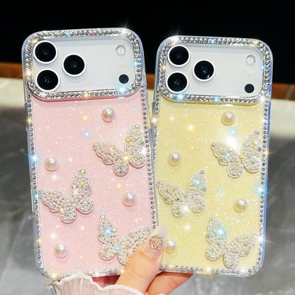 For iPhone Air Diamond Glitter Pearl Butterfly Four-Corner Shockproof Phone Case(Transparent) - iPhone Air Cases by buy2fix | Online Shopping UK | buy2fix