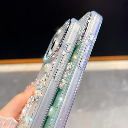 For iPhone Air Diamond Glitter Pearl Butterfly Four-Corner Shockproof Phone Case(Light Pink) - iPhone Air Cases by buy2fix | Online Shopping UK | buy2fix