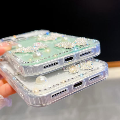 For iPhone Air Diamond Glitter Pearl Butterfly Four-Corner Shockproof Phone Case(Light Yellow) - iPhone Air Cases by buy2fix | Online Shopping UK | buy2fix