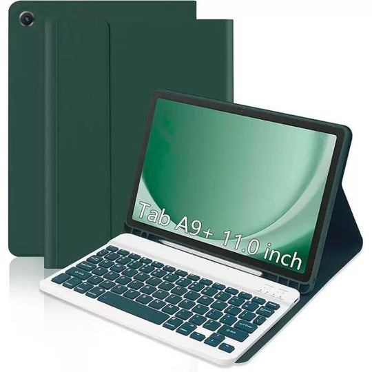 For Samsung Galaxy Tab A9+ Tablet Case with Bluetooth Keyboard(Dark Green)