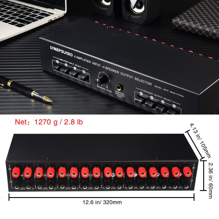 B075 4 Input 4 Ooutput Power Amplifier Speaker Selector Switcher,  300W Sound Quality Per Channel No Loss -  by buy2fix | Online Shopping UK | buy2fix
