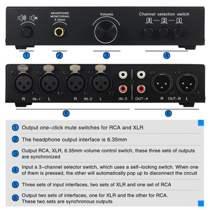 B082 3 Input 3 Output Audio Signal Selector Balanced Line Switcher -  by buy2fix | Online Shopping UK | buy2fix