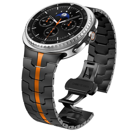 For Galaxy Watch9 / 8 / 8 Classic Butterfly Buckle Stainless Steel Watch Band(Black Orange)